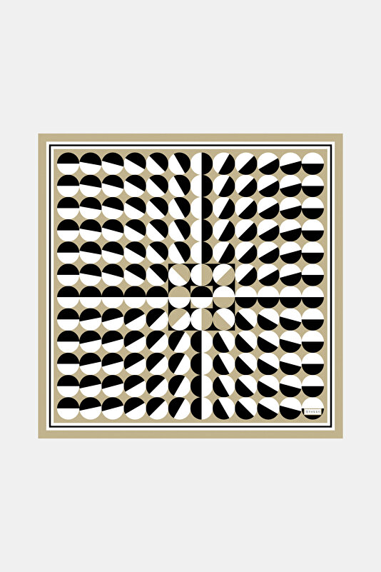 KOYU BEJ GEOMETRİK DESENLİ TWILL İPEK BANDANA