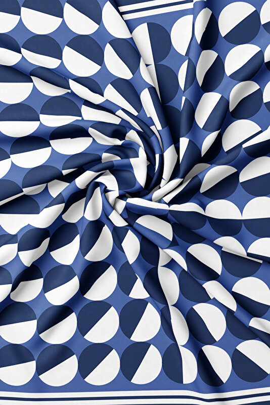 MAVİ GEOMETRİK DESENLİ TWILL İPEK BANDANA 2