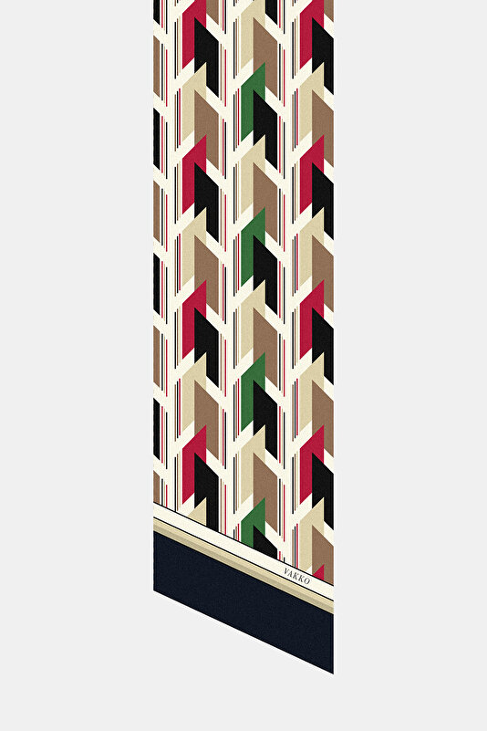 RED GEOMETRIC DESIGN TWILL FOULARD