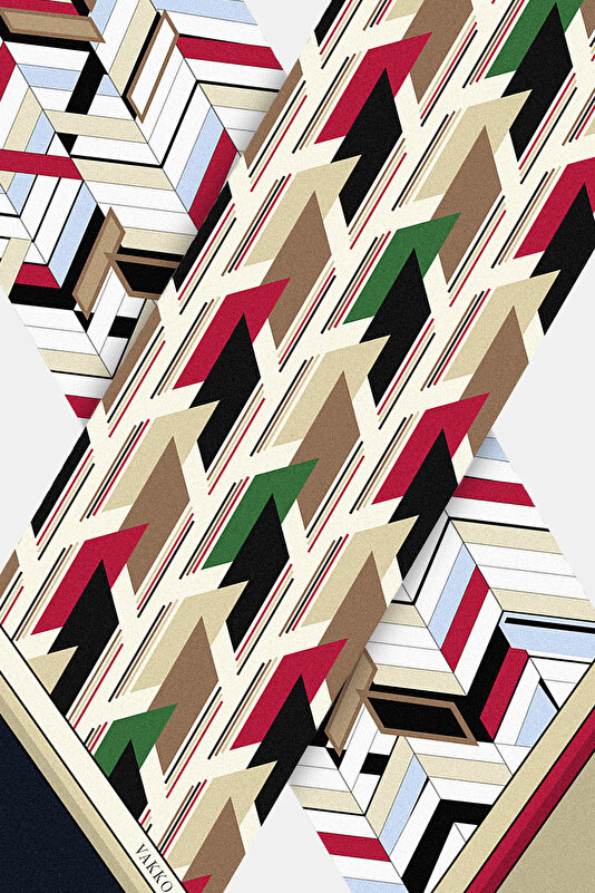 RED GEOMETRIC DESIGN TWILL FOULARD 3