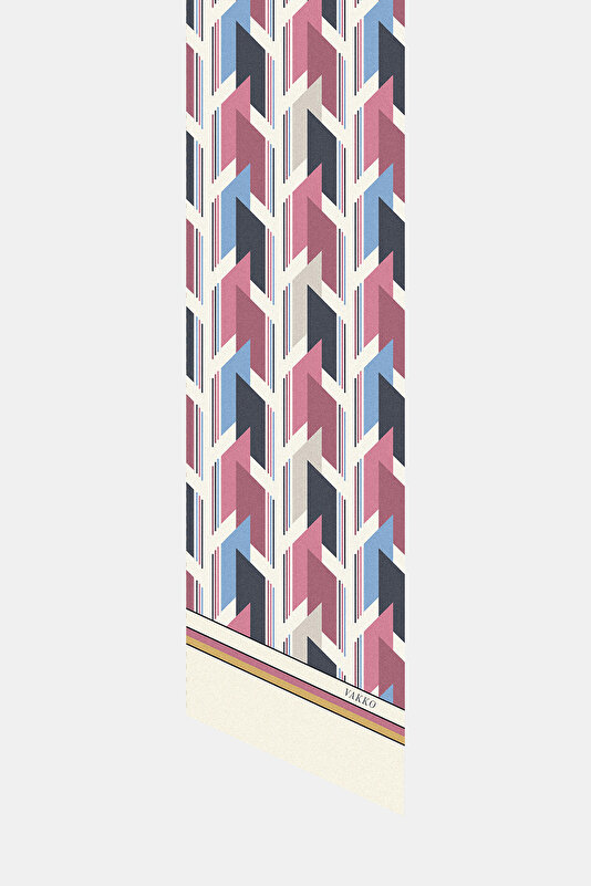 GÜL KURUSU GEOMETRİK DESENLİ TWILL İPEK FULAR
