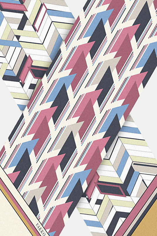 BLUE GEOMETRIC DESIGN TWILL FOULARD 3