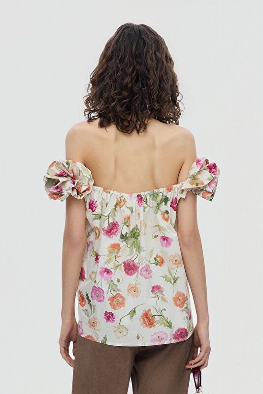 MULTICOLOR FLORAL PATTERN OFF THE SHOULDER BLOUSE 2