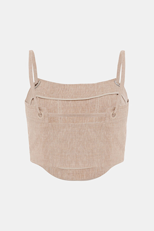 BEIGE SQUARE SLEEVELESS SUSPENDER BLOUSE 2