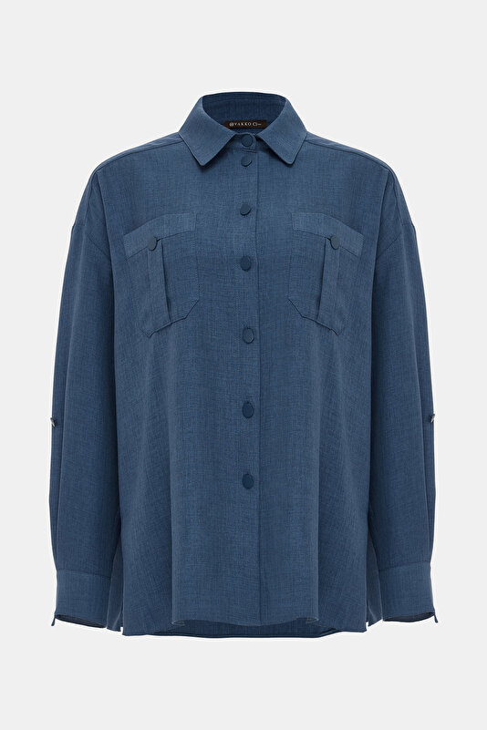 BLUE 3/4 SLEEVES SHIRT