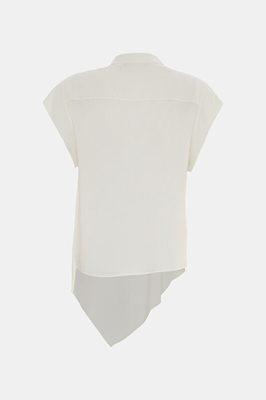 ECRU MANDARIN COLLAR SHORT SLEEVE BLOUSE 2