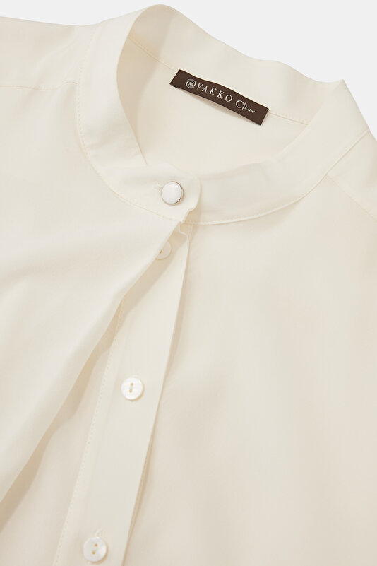 ECRU MANDARIN COLLAR SHORT SLEEVE BLOUSE 3