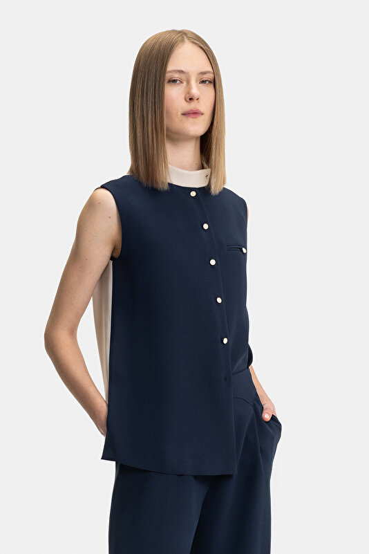 BEIGE SLEEVELESS SHIRT