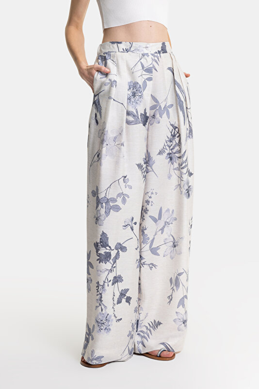 BLUE FLORAL PATTERN WIDE LEG TROUSERS 2