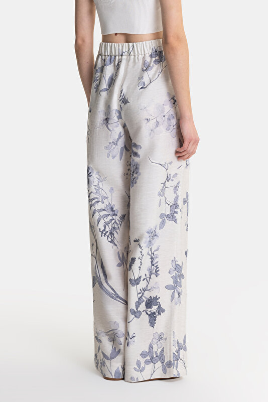 BLUE FLORAL PATTERN WIDE LEG TROUSERS 3