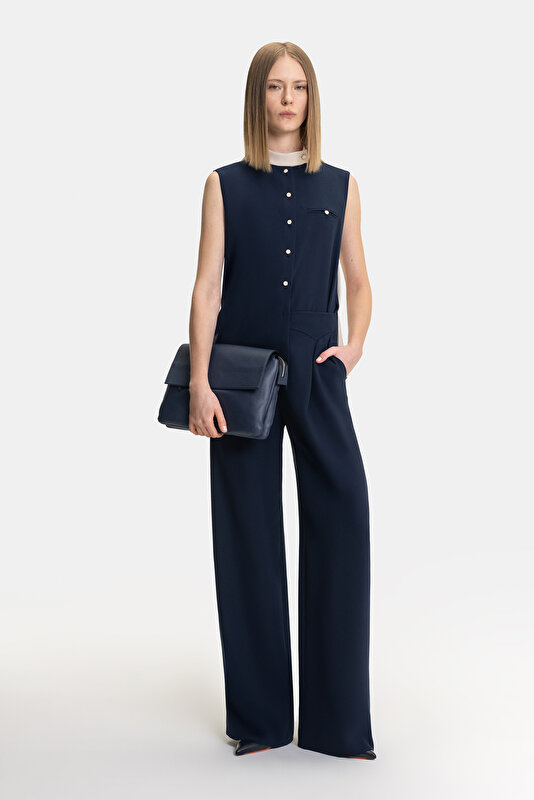 NAVY BLUE WIDE LEG TROUSERS
