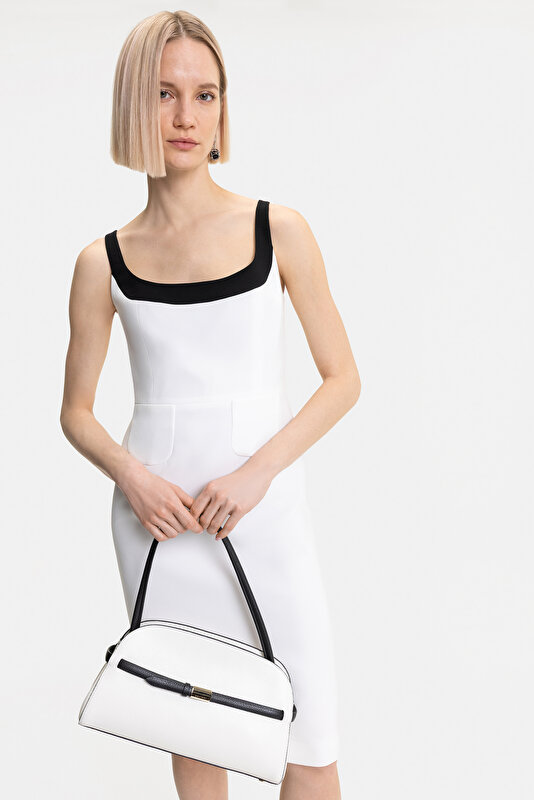 BLACK SLEEVELESS SUSPENDER BELOW THE KNEE DRESS 3