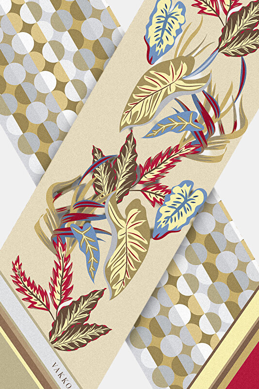LIGHT BROWN FLORAL PATTERN TWILL FOULARD 3