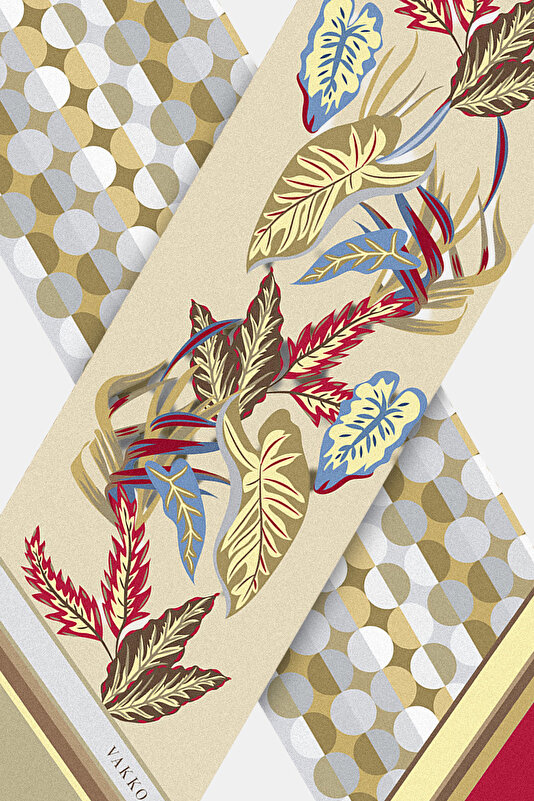 LIGHT BROWN FLORAL PATTERN TWILL FOULARD 3