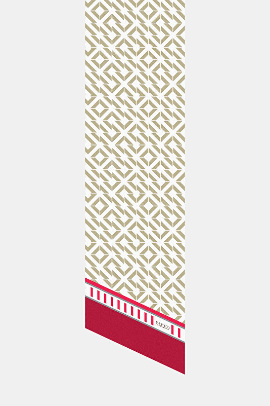 RED GEOMETRIC DESIGN TWILL FOULARD