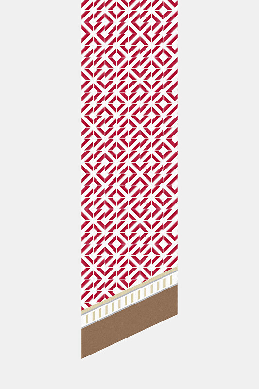 RED GEOMETRIC DESIGN TWILL FOULARD 2