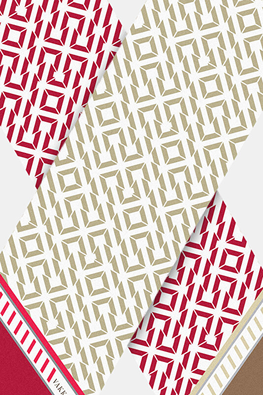 RED GEOMETRIC DESIGN TWILL FOULARD 3