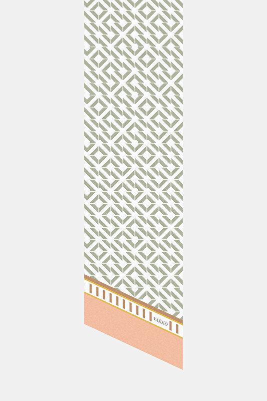 LIGHT BEIGE GEOMETRIC DESIGN TWILL FOULARD