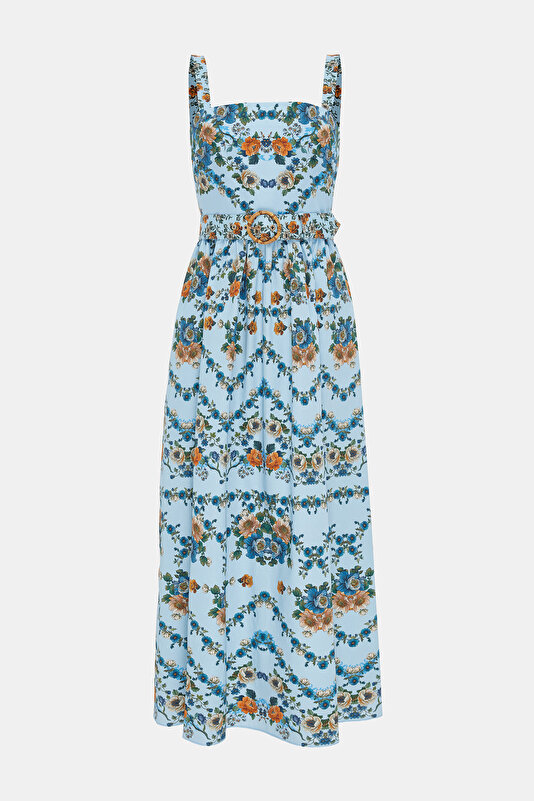 MULTICOLOR FLORAL PATTERN MIDI DRESS