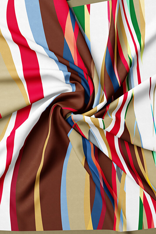 KOYU BEJ GEOMETRİK DESENLİ TWILL İPEK EŞARP 2