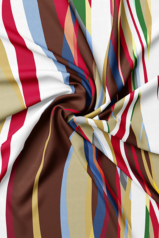 KOYU BEJ GEOMETRİK DESENLİ TWILL İPEK EŞARP 2