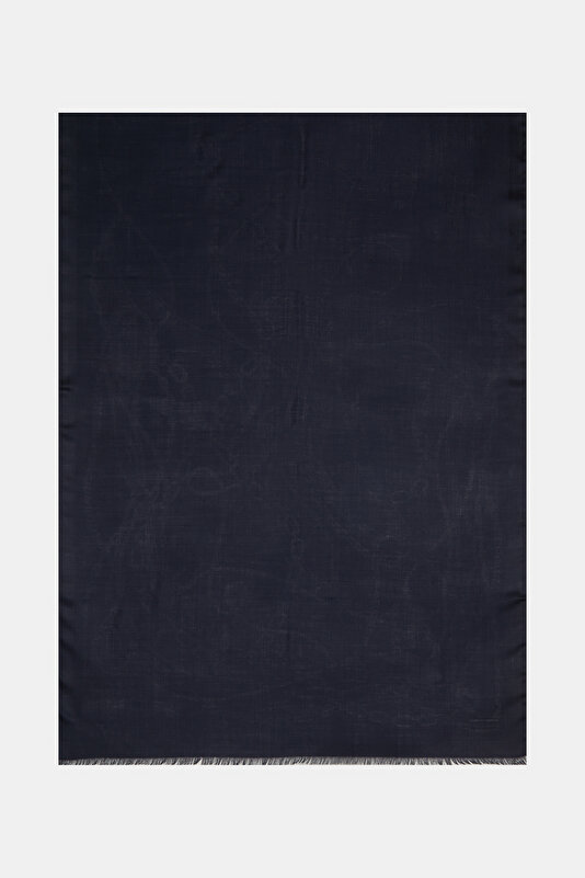 NAVY BLUE OBJECT DESIGN CASHMERE SHAWL