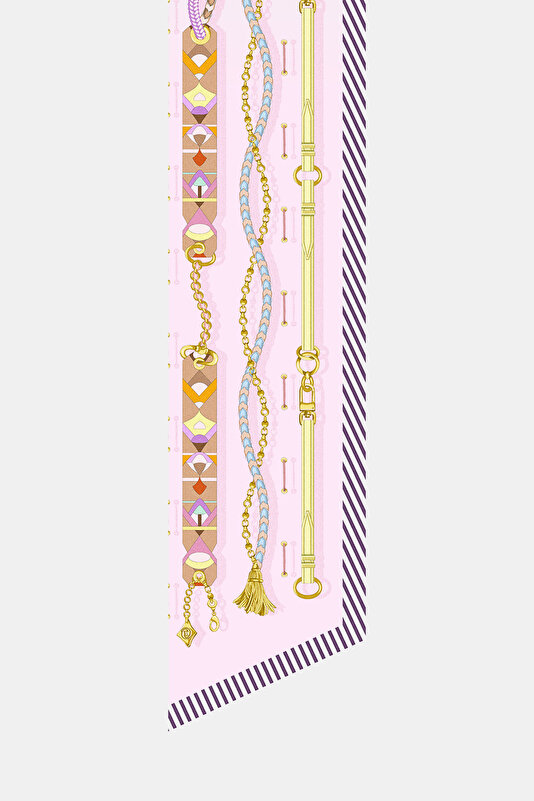 AÇIK PEMBE OBJE DESENLİ TWILL İPEK FULAR 2