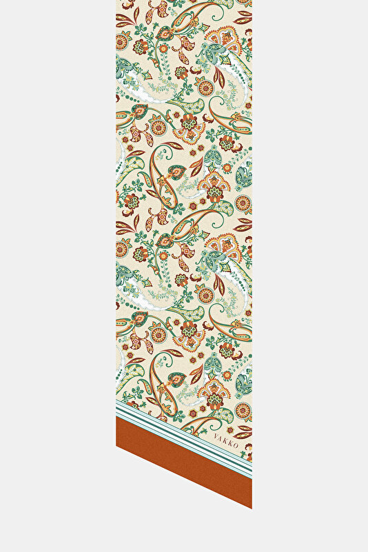 ORANGE PAISLEY PATTERNED TWILL FOULARD