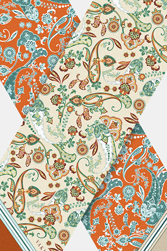 ORANGE PAISLEY PATTERNED TWILL FOULARD 3
