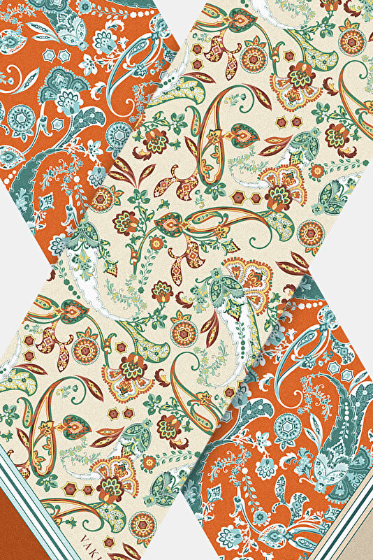 ORANGE PAISLEY PATTERNED TWILL FOULARD 3