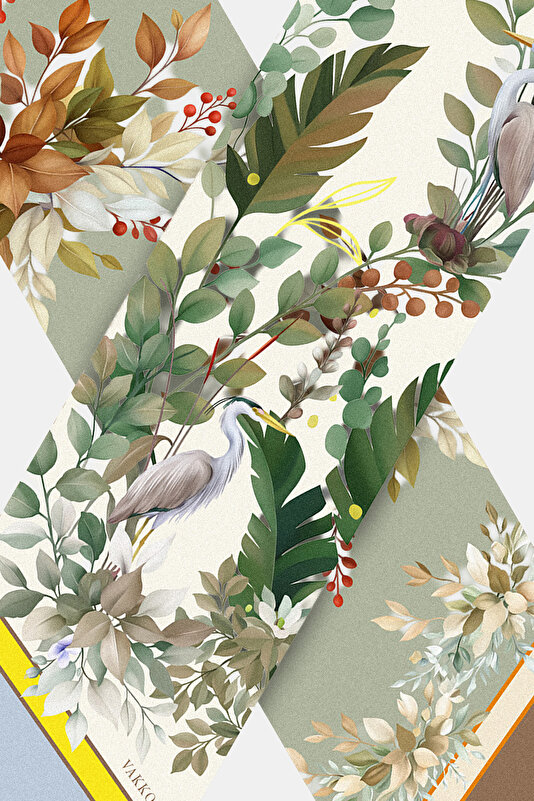 LIGHT GREEN FLORAL PATTERN TWILL FOULARD 3