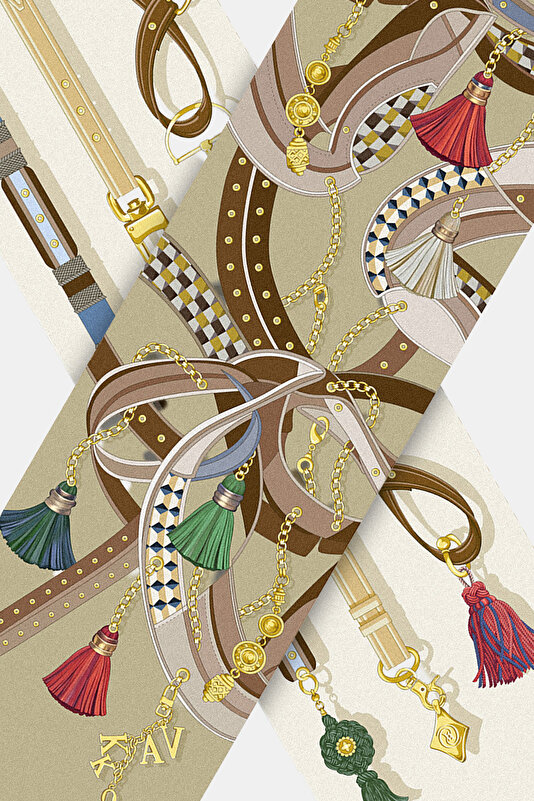 DARK BEIGE OBJECT DESIGN TWILL FOULARD 3