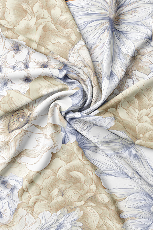 NAVY BLUE FLORAL PATTERN TWILL SCARF 2