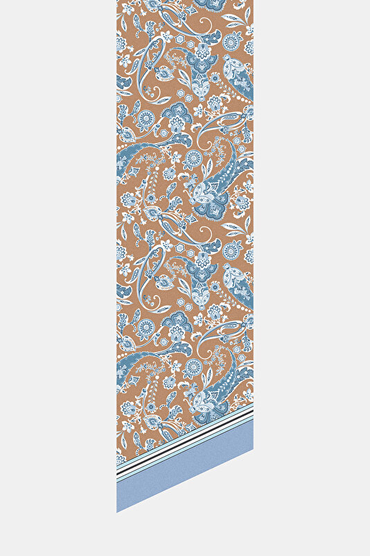AÇIK MAVİ ŞAL DESENLİ TWILL İPEK FULAR 2