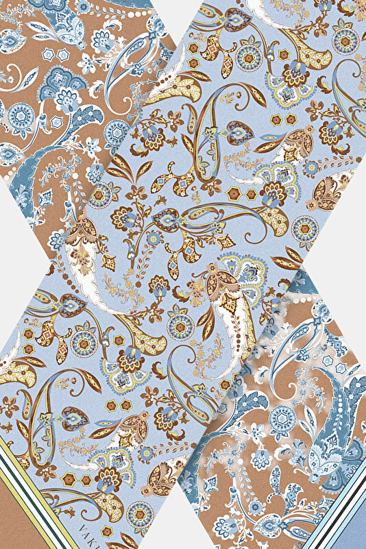LIGHT BROWN PAISLEY PATTERNED TWILL FOULARD 3