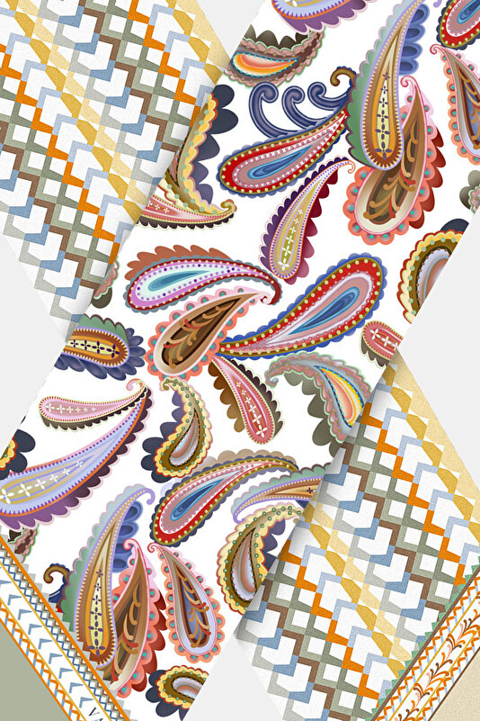 ORANGE PAISLEY PATTERNED TWILL FOULARD 3