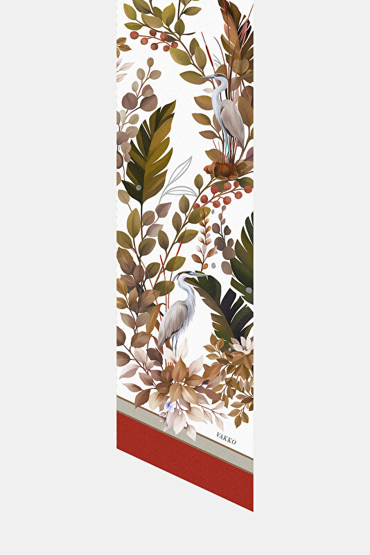 BEIGE FLORAL PATTERN TWILL FOULARD