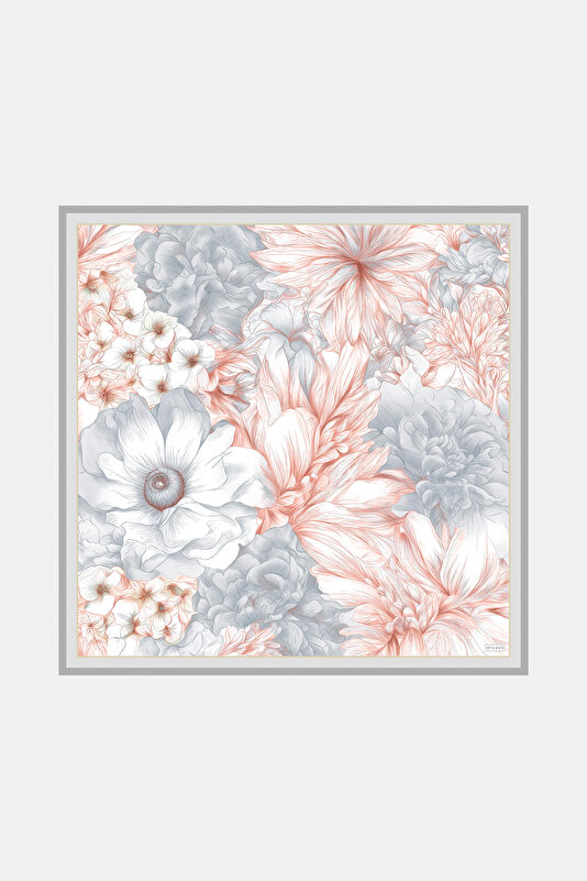 ORANGE FLORAL PATTERN TWILL SCARF