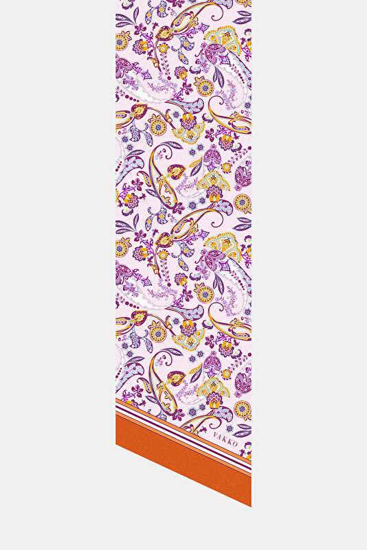 AÇIK PEMBE ŞAL DESENLİ TWILL İPEK FULAR