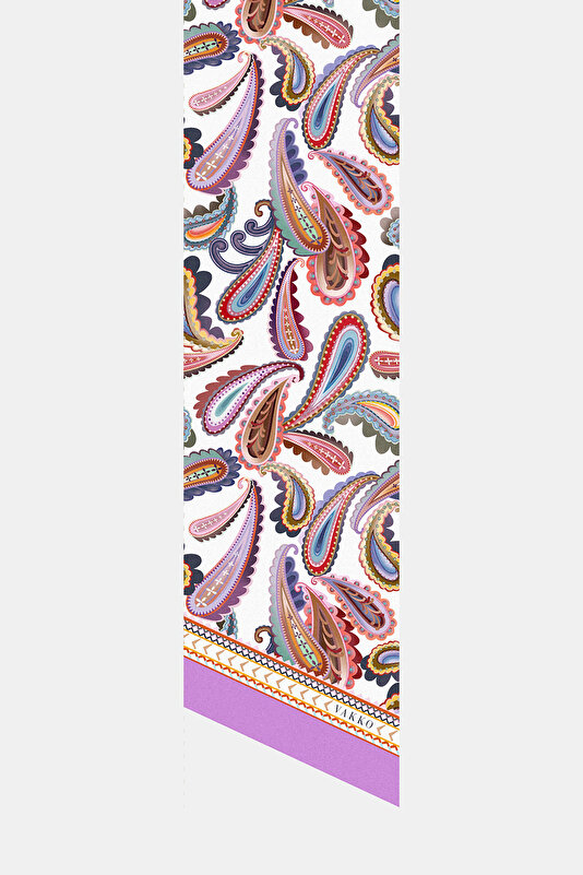 LIGHT PINK PAISLEY PATTERNED TWILL FOULARD