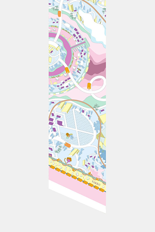 AÇIK PEMBE OBJE DESENLİ TWILL İPEK FULAR