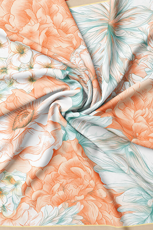 GREEN FLORAL PATTERN TWILL SCARF 2