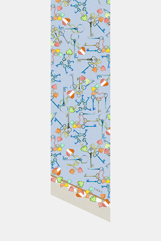 BEIGE OBJECT DESIGN TWILL FOULARD