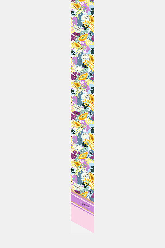 AÇIK PEMBE OBJE DESENLİ TWILL İPEK FULAR