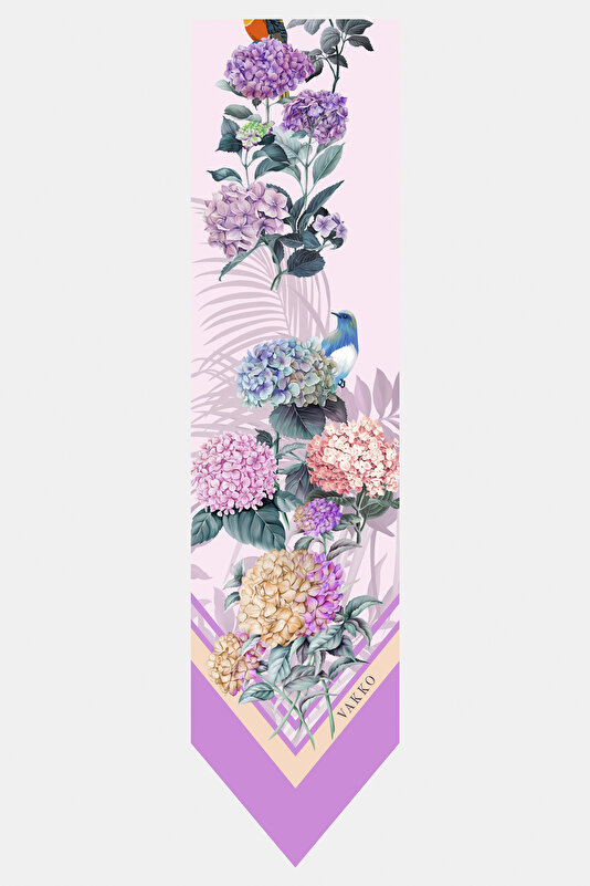 FUCHSIA FLORAL PATTERN TWILL FOULARD