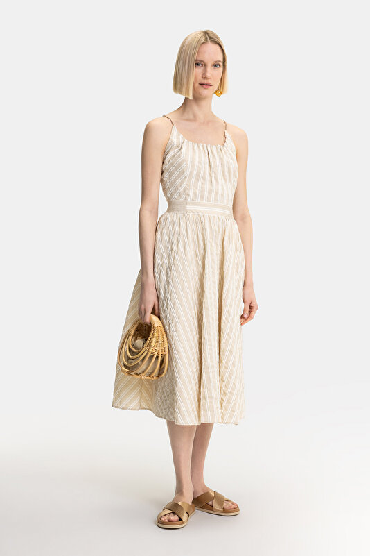 ECRU SLEEVELESS SUSPENDER DRESS