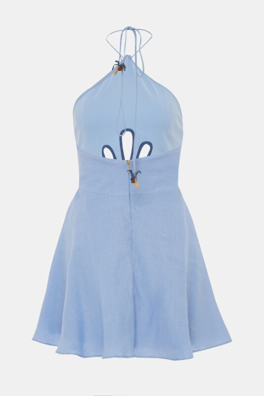 DARK BLUE DESIGN FILLED MINI DRESS 2