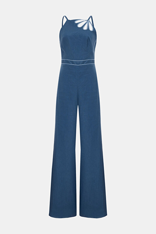 LIGHT BLUE DESIGN FILLED JUMPSUIT