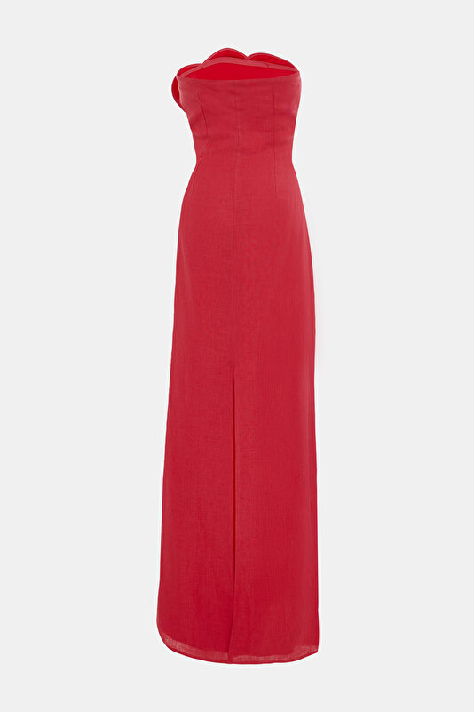 RED DESIGN FILLED MAXI DRESS 2