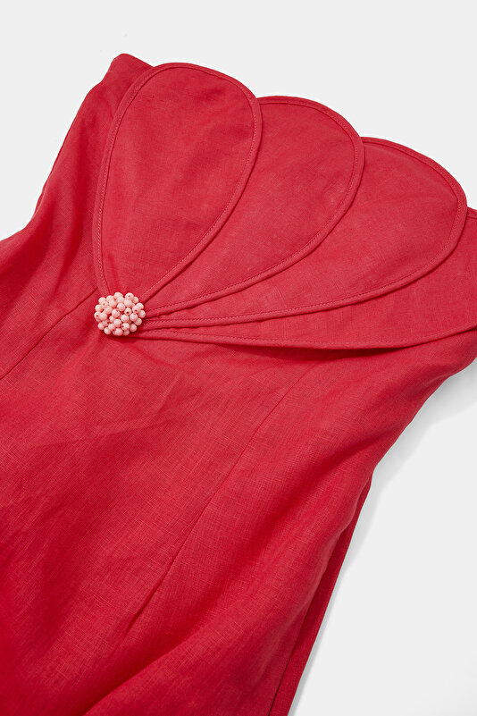 RED DESIGN FILLED MAXI DRESS 3